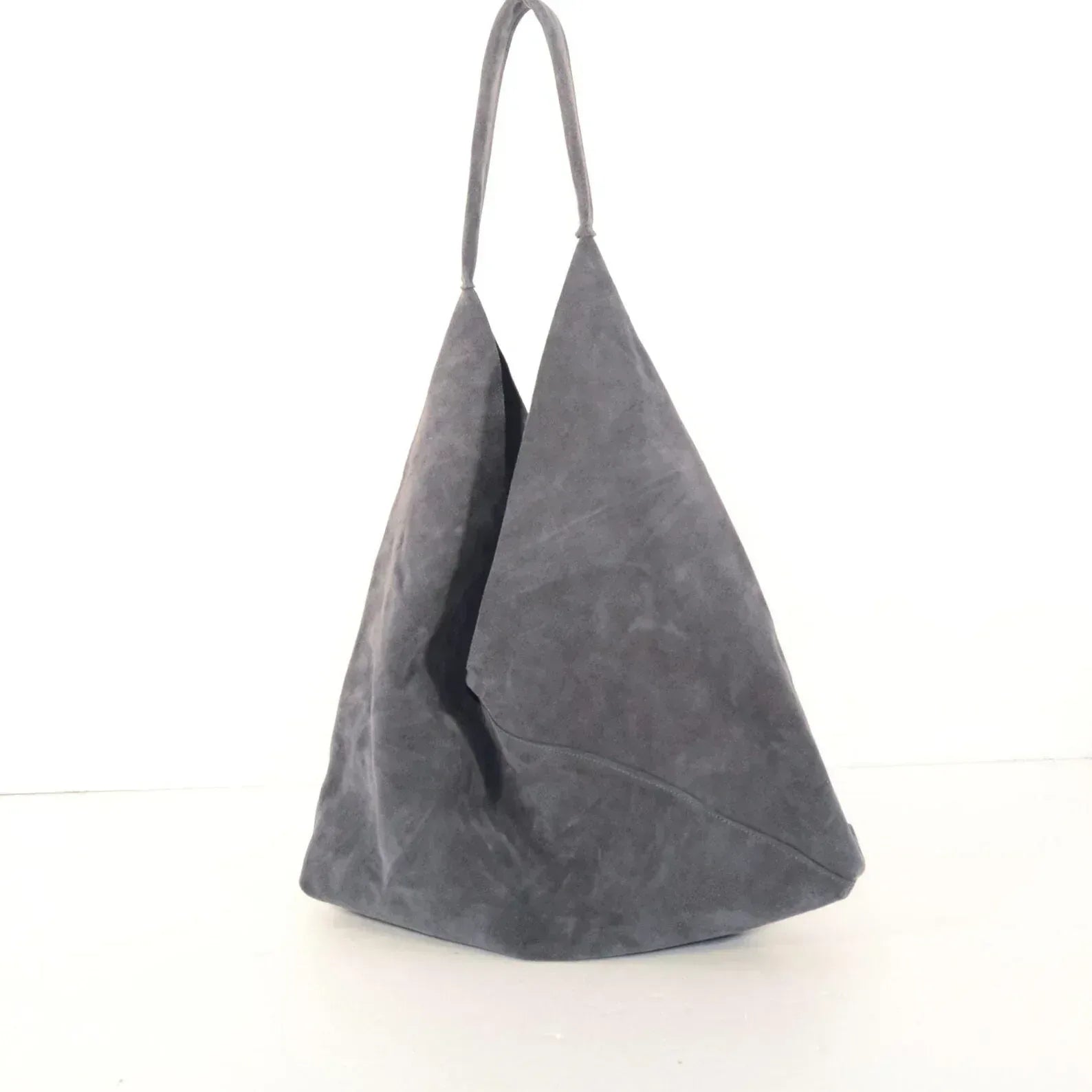 Тъмно сива велурена чанта за жени с малко портмоне ръчно изработена - Nadin's Leather Studio