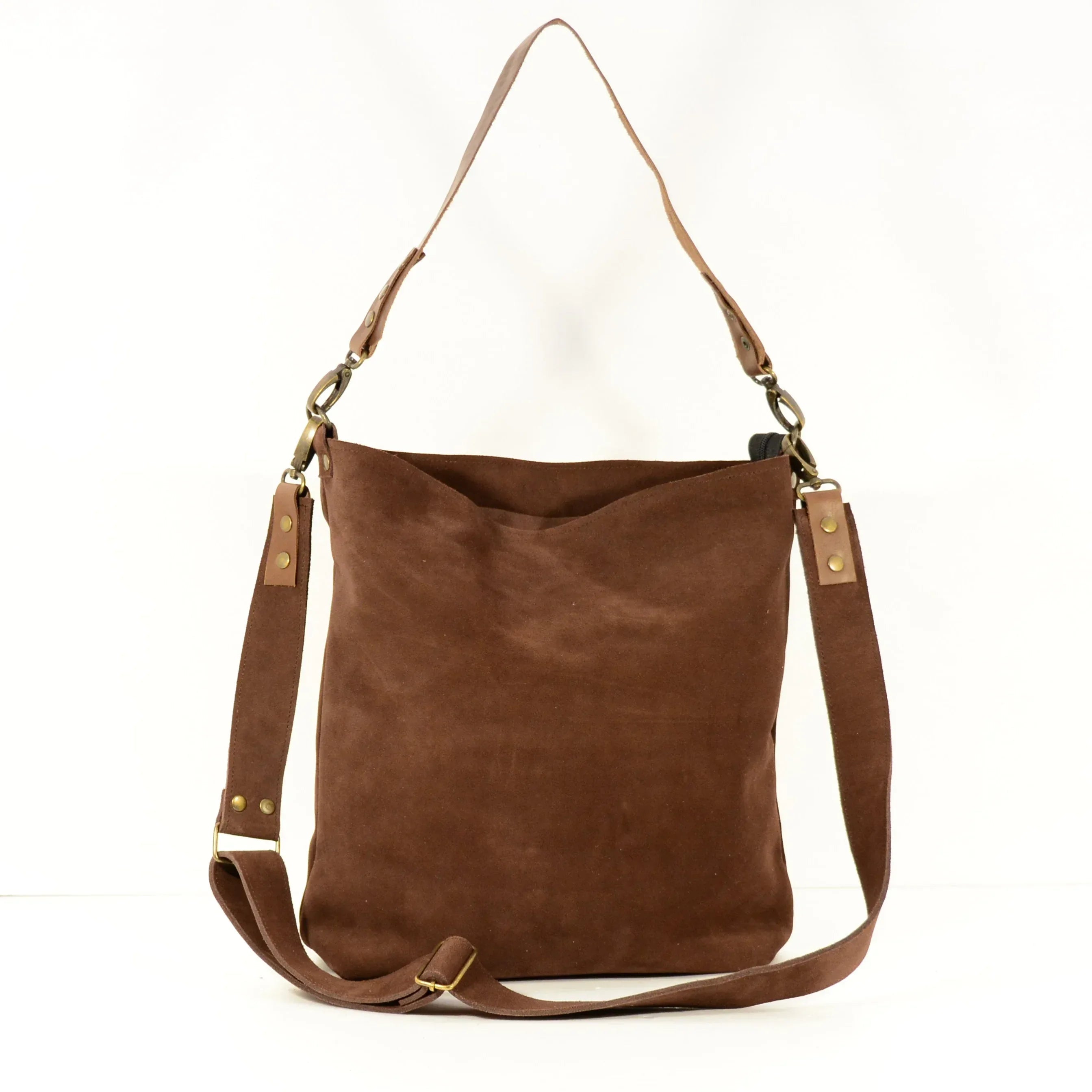 Дамска велурена чанта 3 в 1 – ръчно изработена, многофункционална - Nadin's Leather Studio