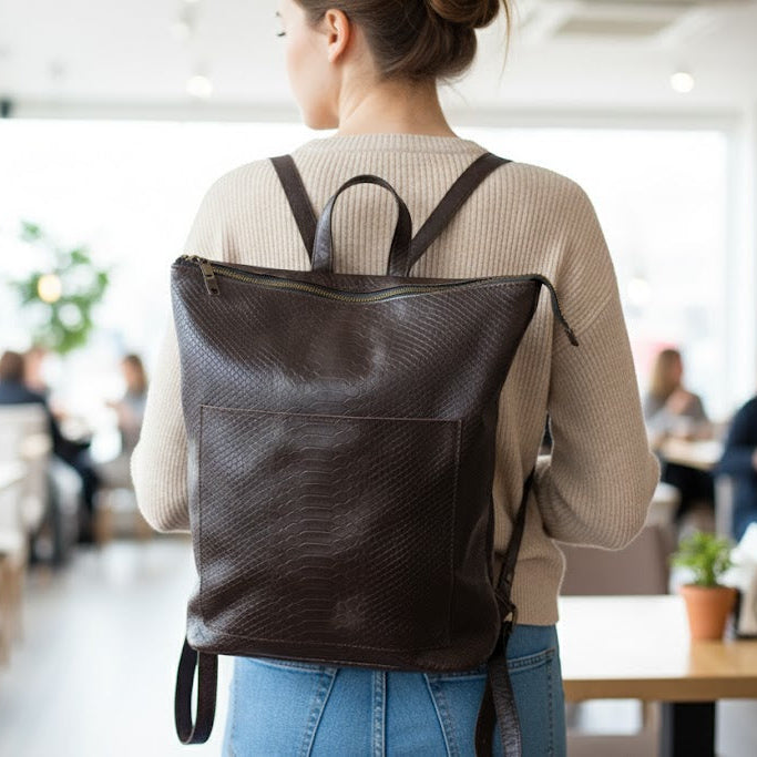 Brown leather backpack