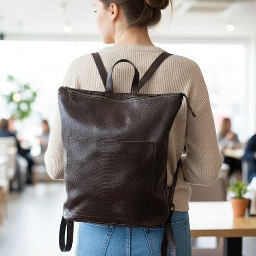 Crocodile Print Leather Backpack – Handmade Genuine Leather | Nadin's Leather - Nadin's Leather Studio