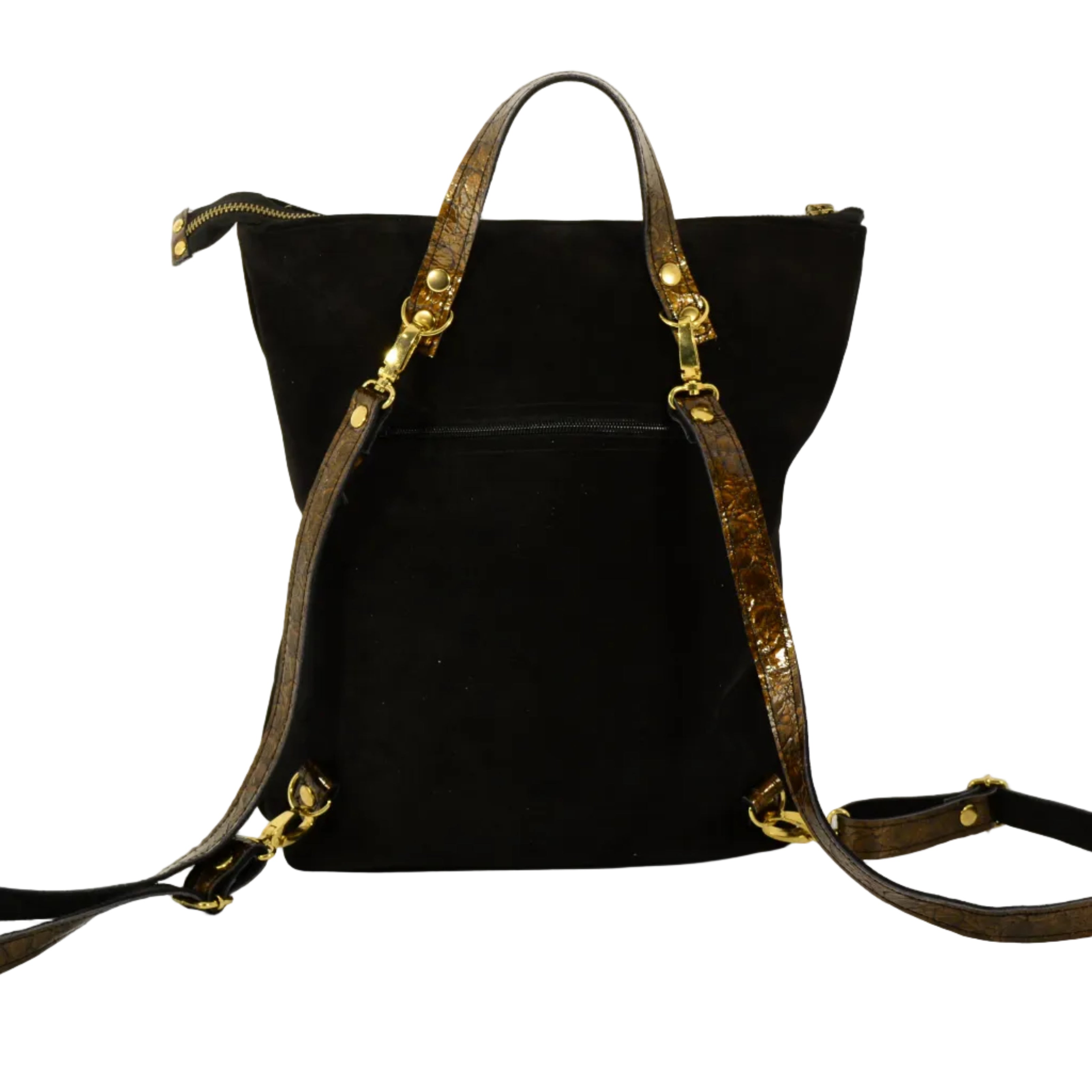 Black Suede 2-in-1 Backpack with Leather Circles Black Suede 2-in-1 Backpack with Leather Circles