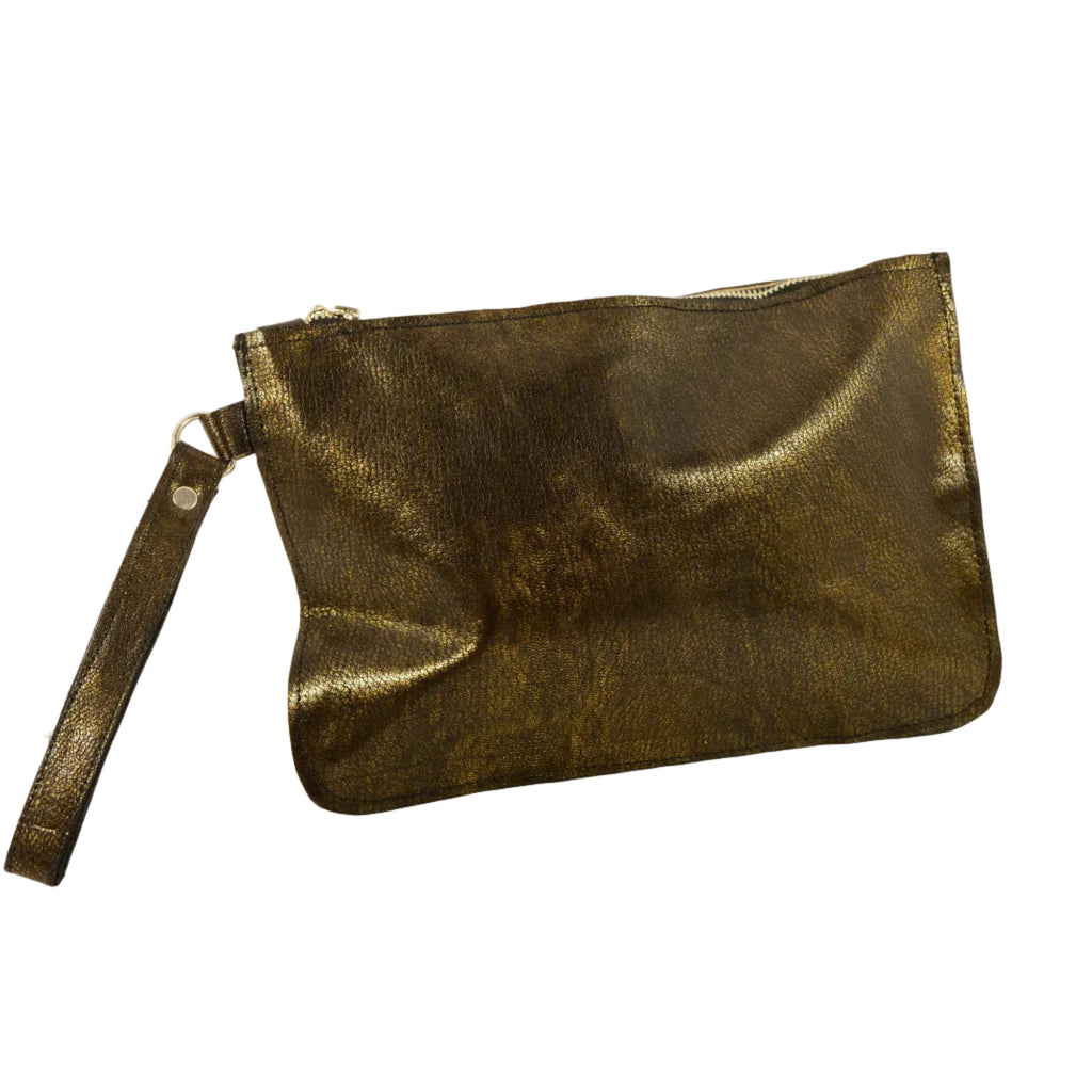 Bronze Leather Clutch Bag with Wristlet | Handmade - Nadin's Leather Studio