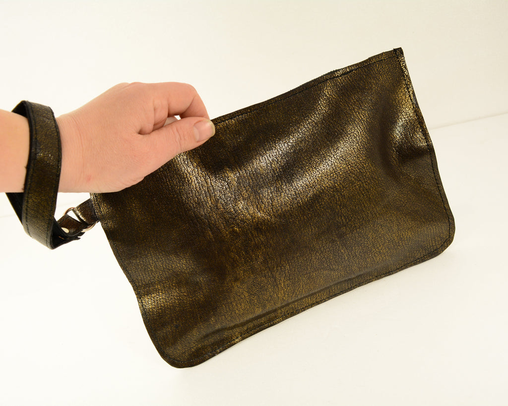 Bronze Leather Clutch Bag with Wristlet | Handmade - Nadin's Leather Studio