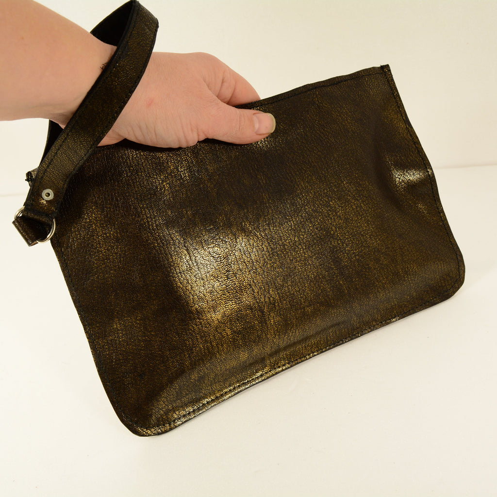 Bronze Leather Clutch Bag with Wristlet | Handmade - Nadin's Leather Studio
