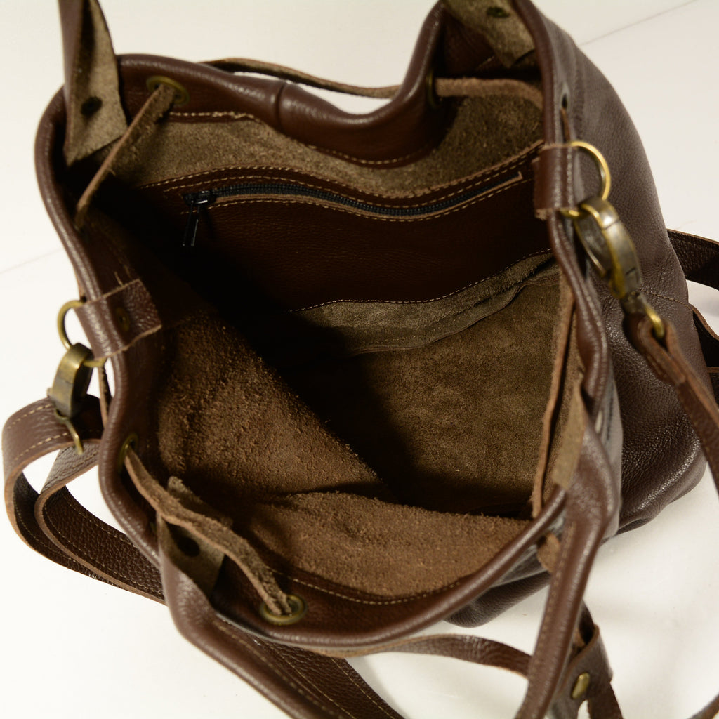 Кафява кожена трансформираща се раница в чанта 3 в 1 - Nadin's Leather Studio