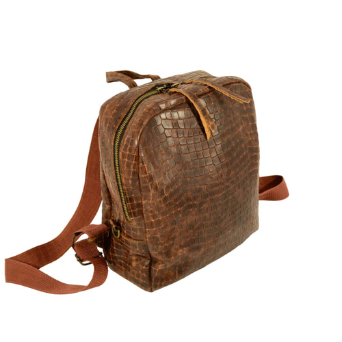 Crocodile Print Leather Backpack – Handmade | Nadin's Leather - Nadin's Leather Studio