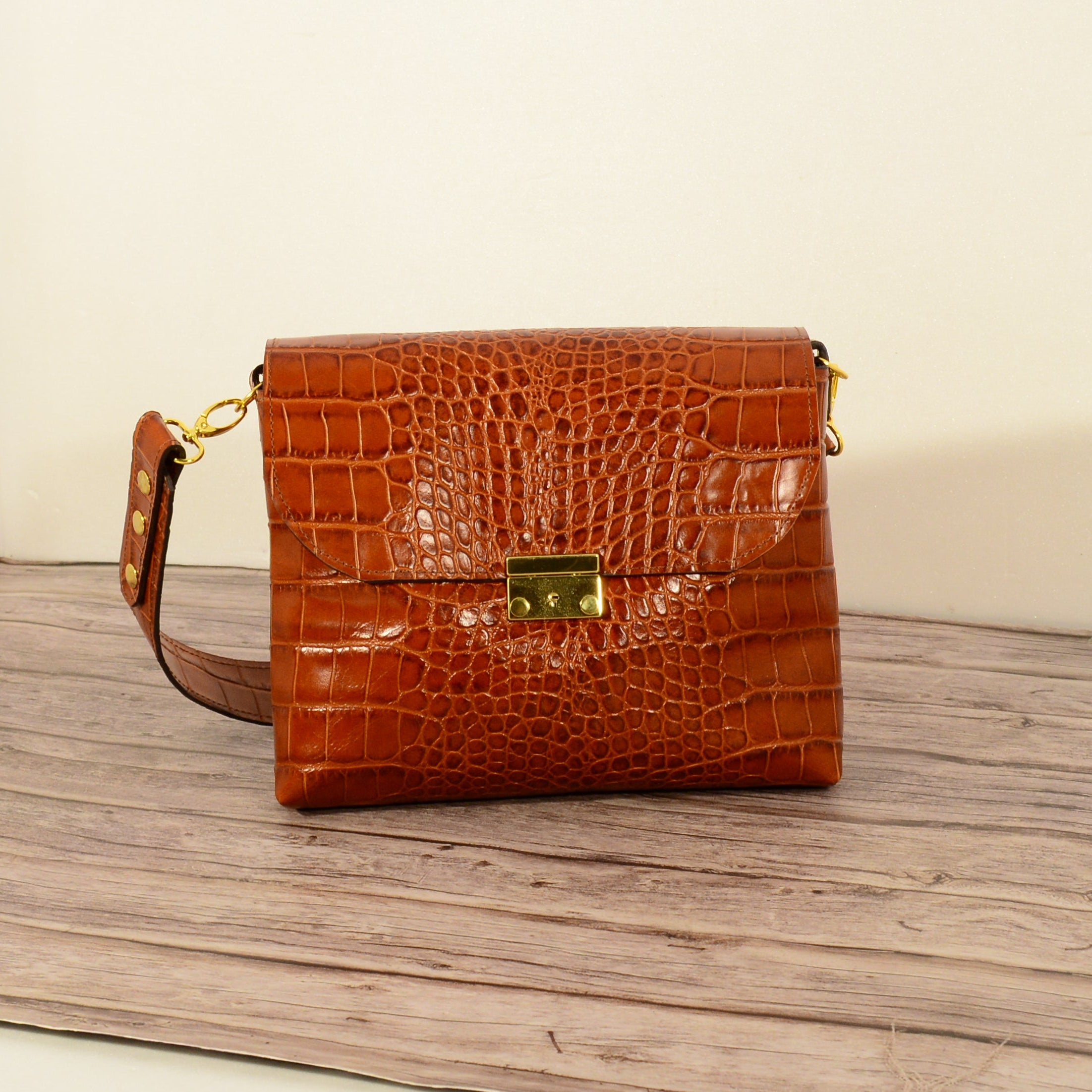 Cognac Leather Shoulder Bag