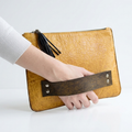 Yellow Leather Clutch Bag with Lining & Tassel – Handmade | Nadin's Leather - Nadin's Leather Studio