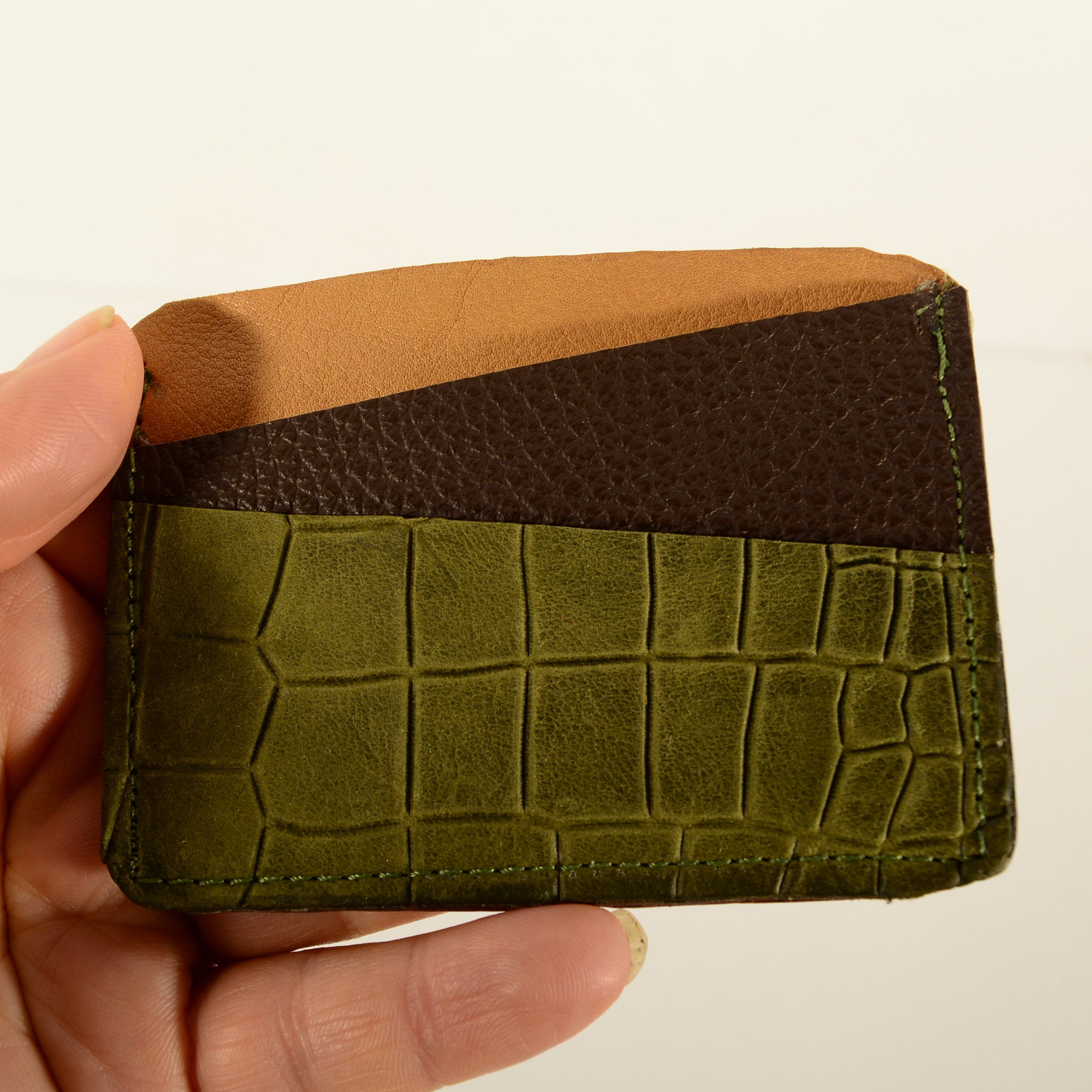 Handmade Leather Card Holder – Two-Tone Genuine Leather - Nadin's Leather Studio