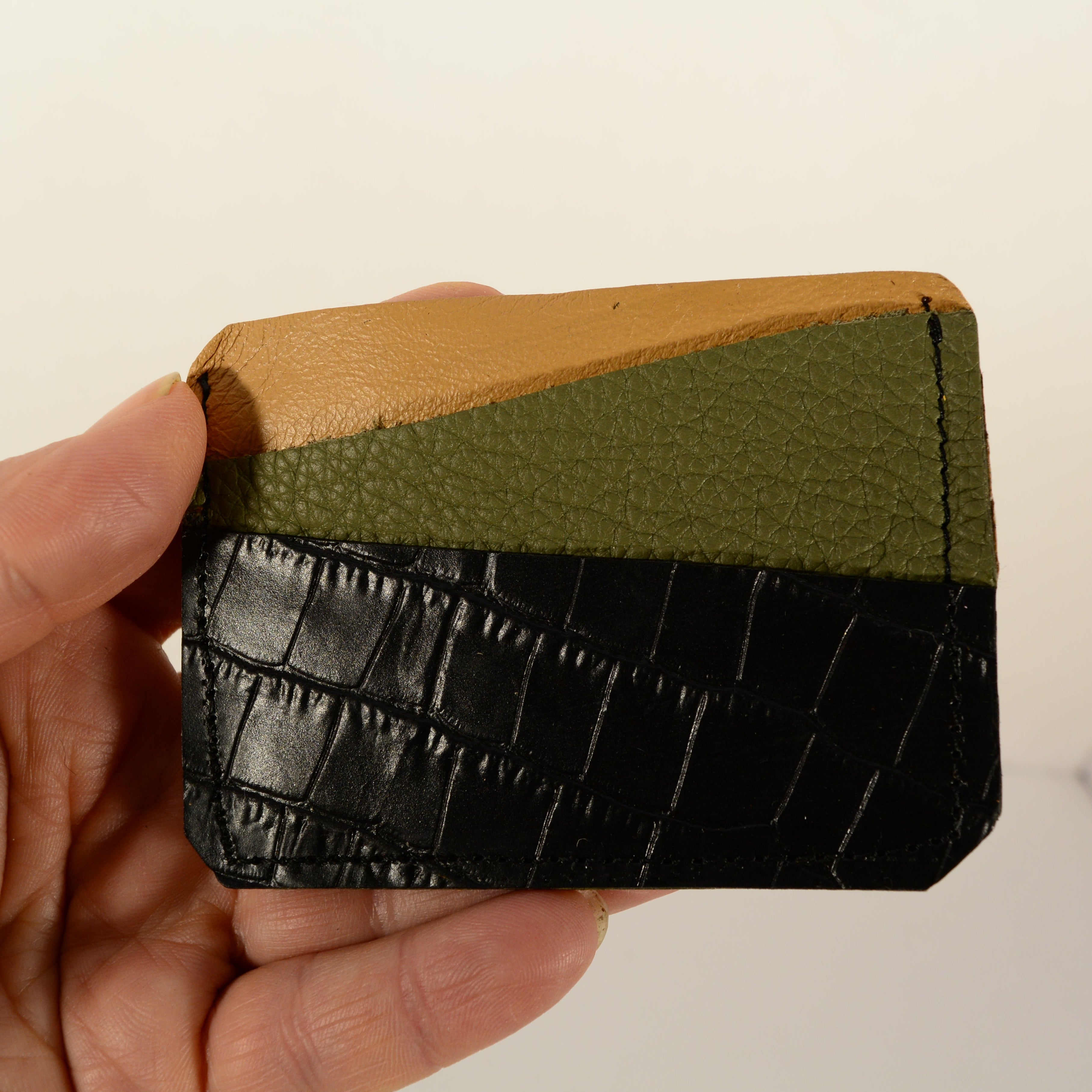 Handmade Leather Card Holder – Two-Tone Genuine Leather - Nadin's Leather Studio