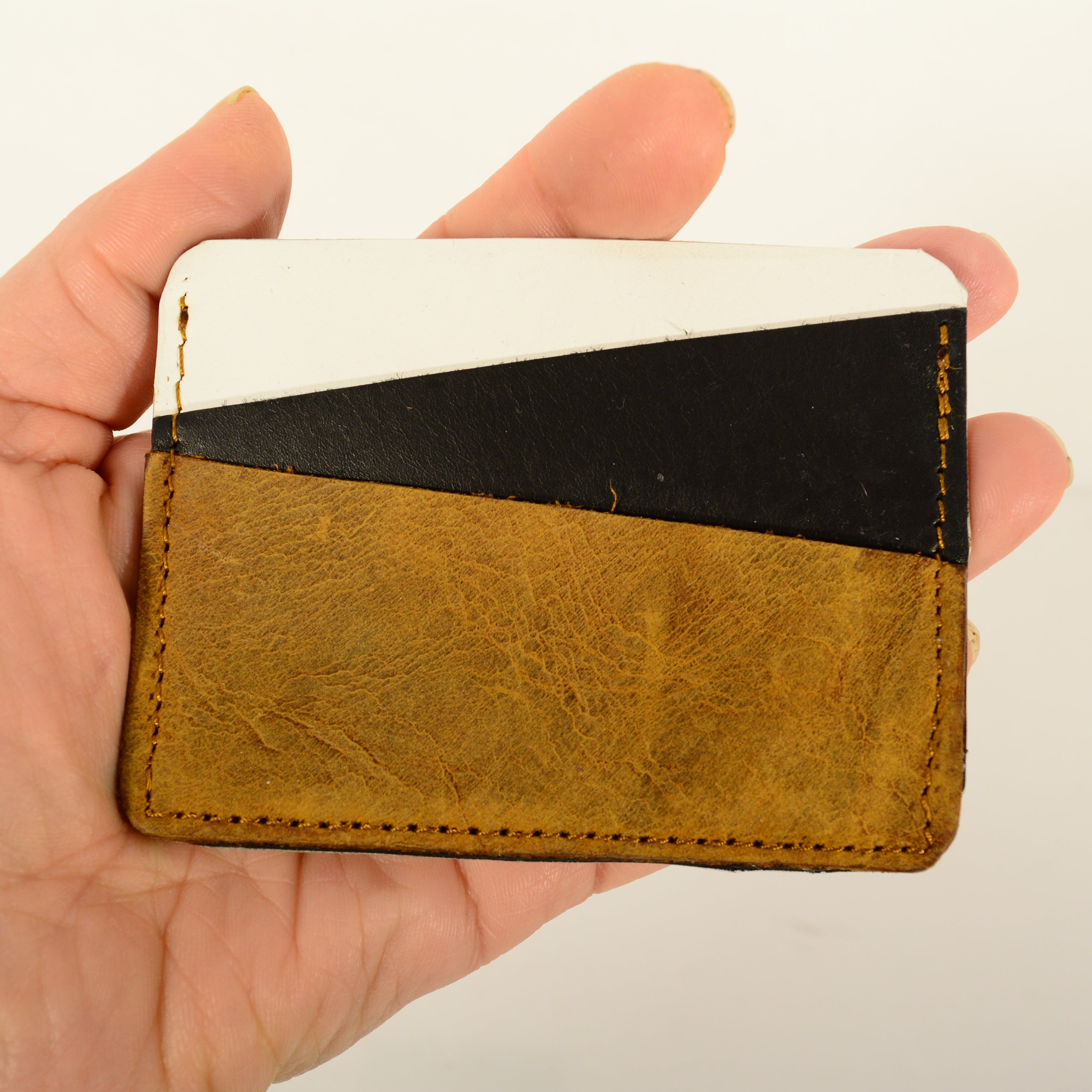 Handmade Leather Card Holder – Two-Tone Genuine Leather - Nadin's Leather Studio