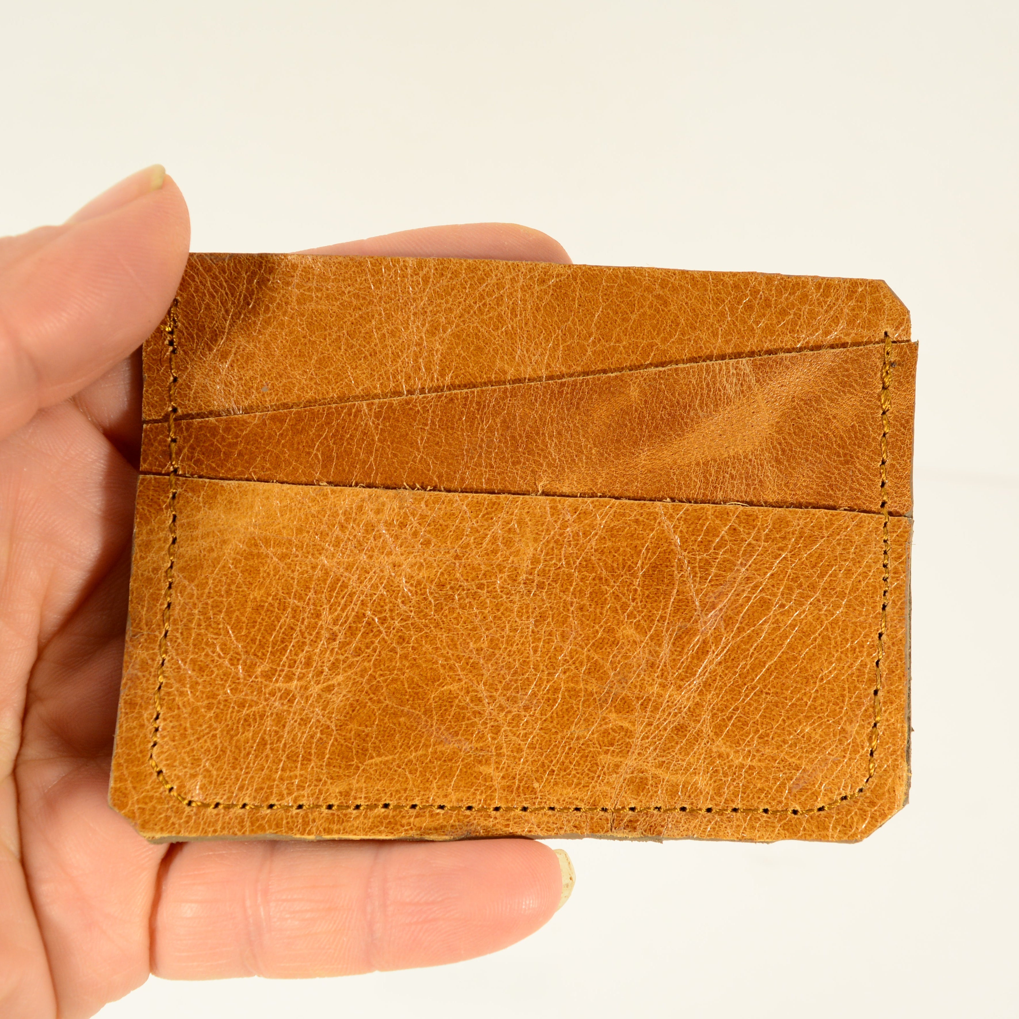Handmade Leather Card Holder – Two-Tone Genuine Leather - Nadin's Leather Studio