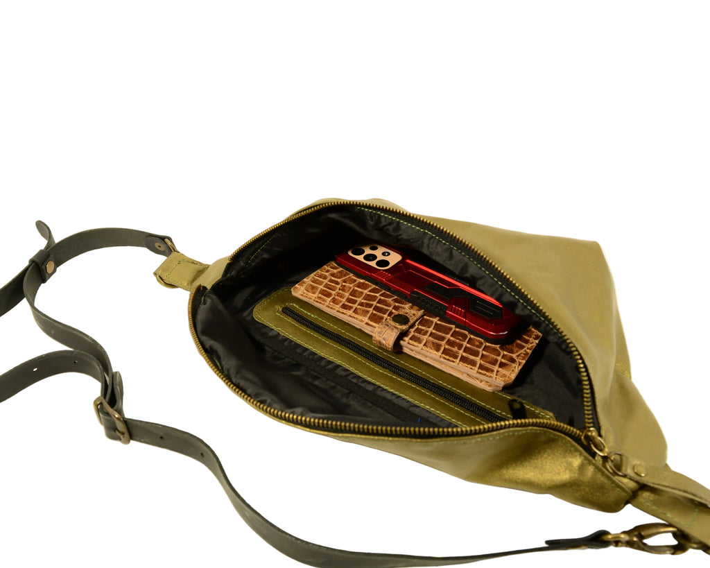 Khaki Leather Belt Bag – Crossbody, Handmade | Nadin's Leather - Nadin's Leather Studio