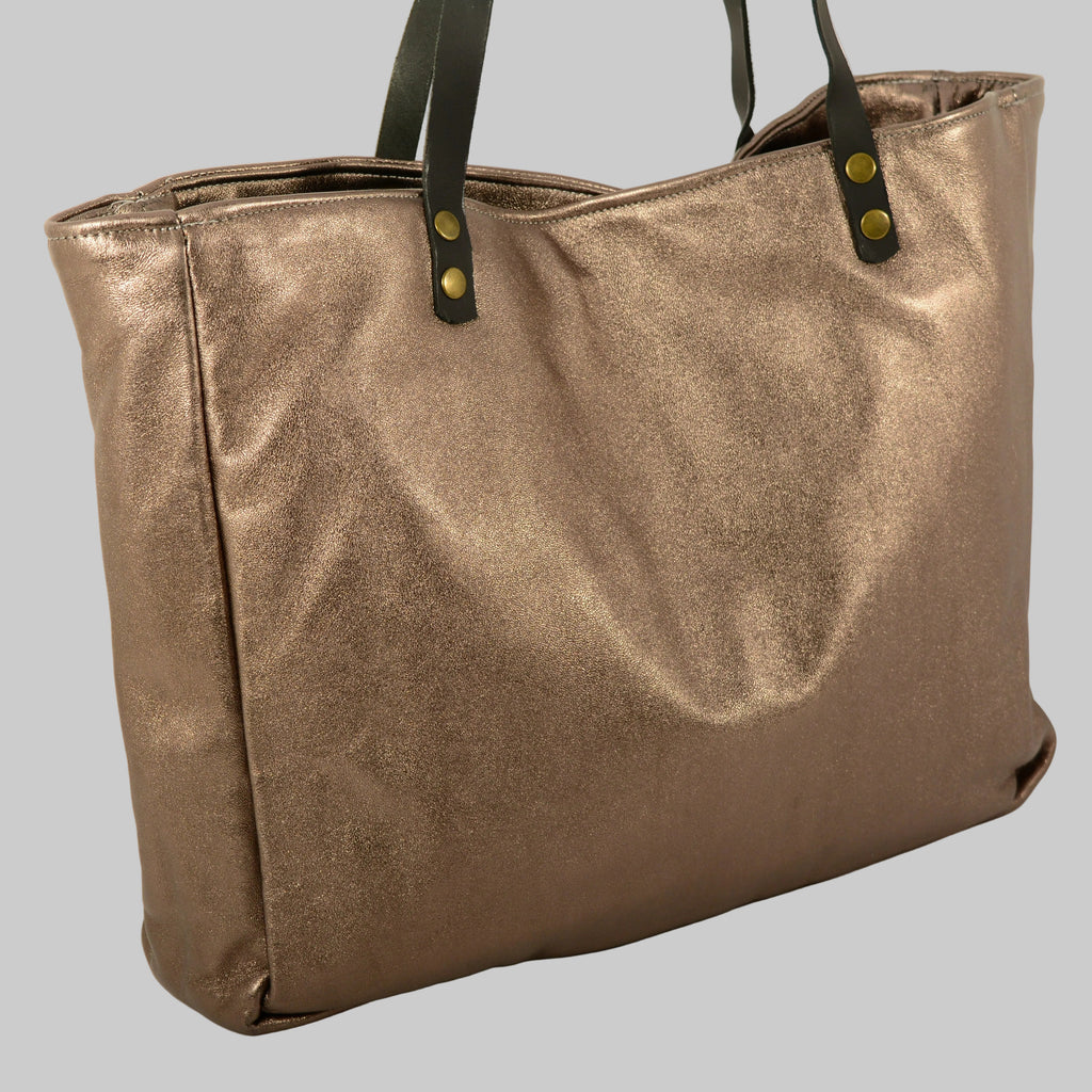Large Metallic Leather Bag – Handmade | Nadin's Leather studio - Nadin's Leather Studio