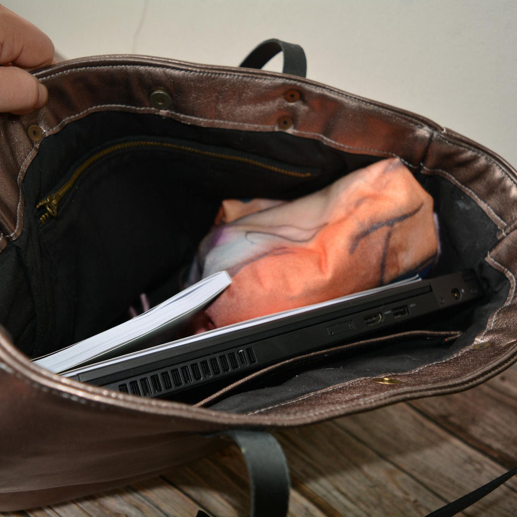 Large Metallic Leather Bag – Handmade | Nadin's Leather studio - Nadin's Leather Studio