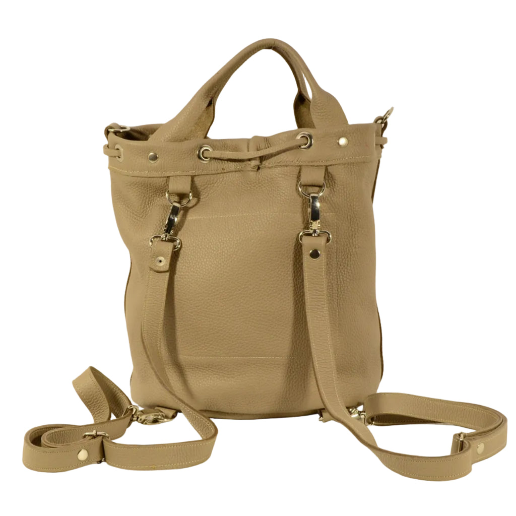 Конвертируема кожена чанта 3 в 1 – раница, бежова чанта през рамо и дамска чанта - Nadin's Leather Studio