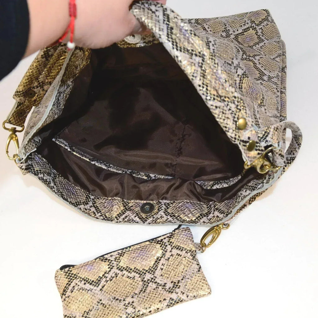 Leather Bag with Snake Emboss | Handmade, Genuine Leather - Nadin's Leather Studio