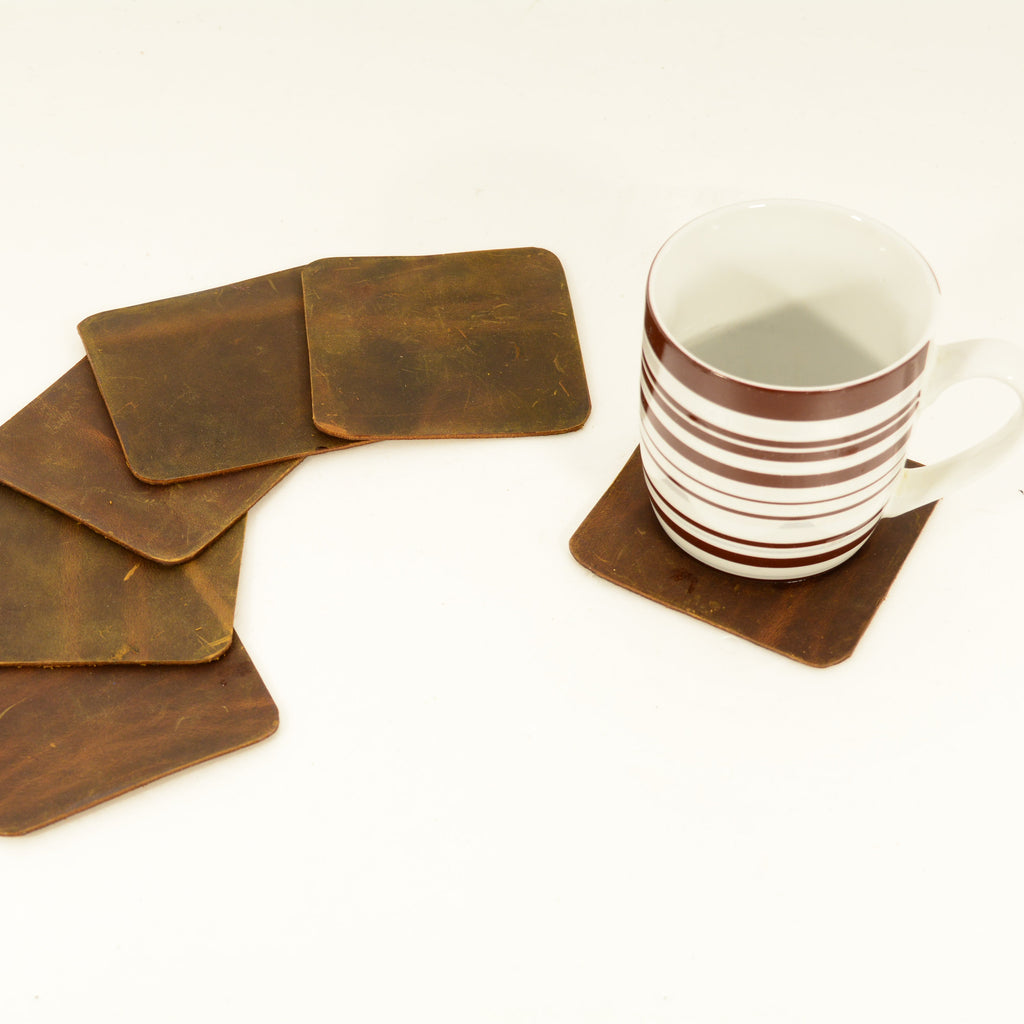 Leather Coaster Set of 6 – Personalised Handmade Genuine Leather - Nadin's Leather Studio