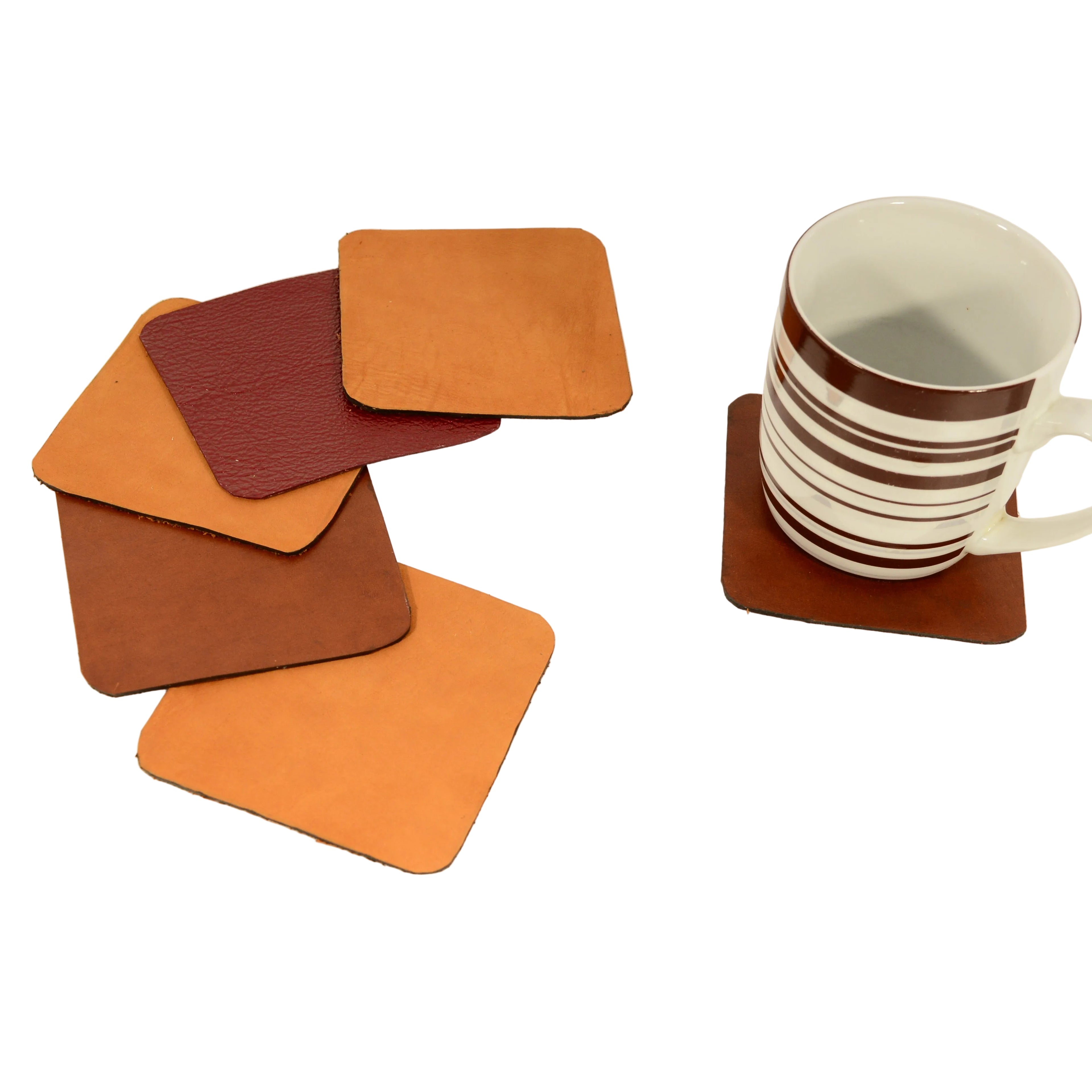 Leather Coaster Set of 6 – Personalised Handmade Genuine Leather - Nadin's Leather Studio