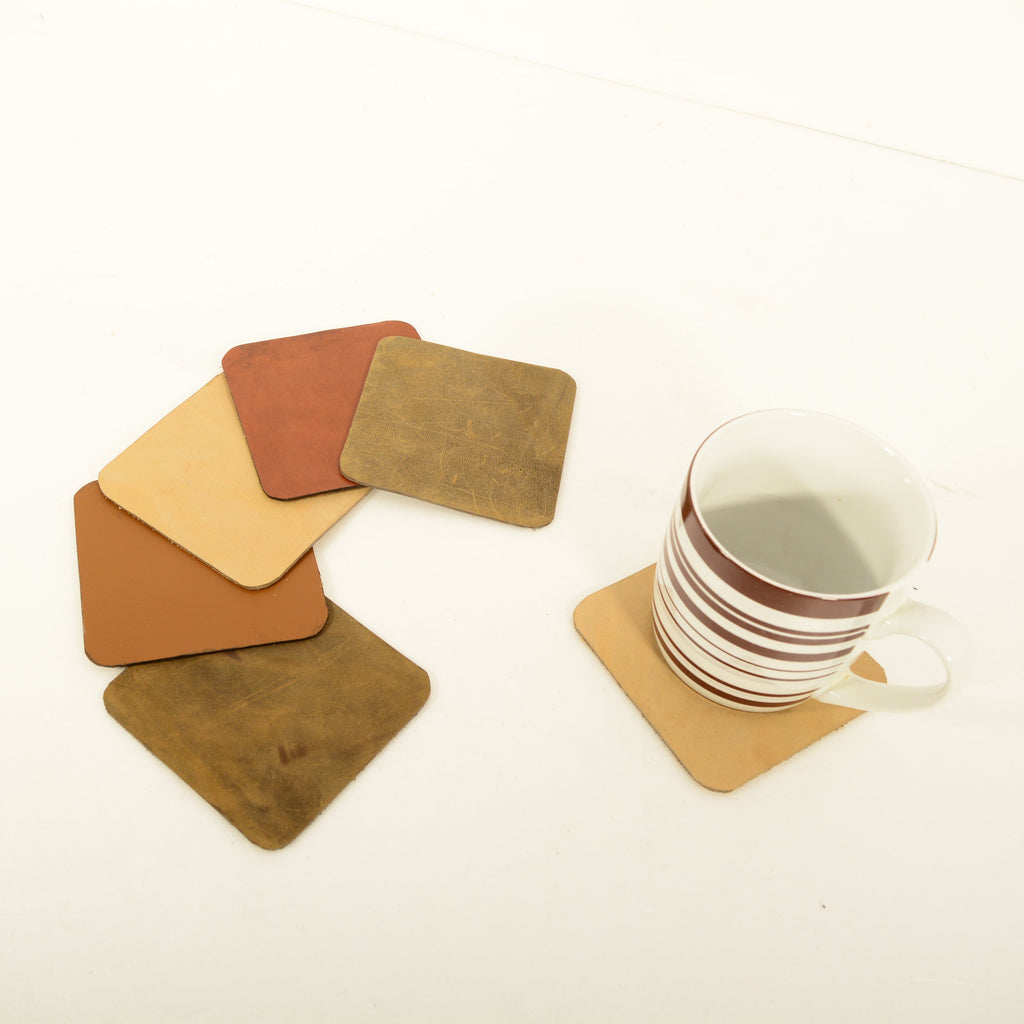 Leather Coaster Set of 6 – Personalised Handmade Genuine Leather - Nadin's Leather Studio
