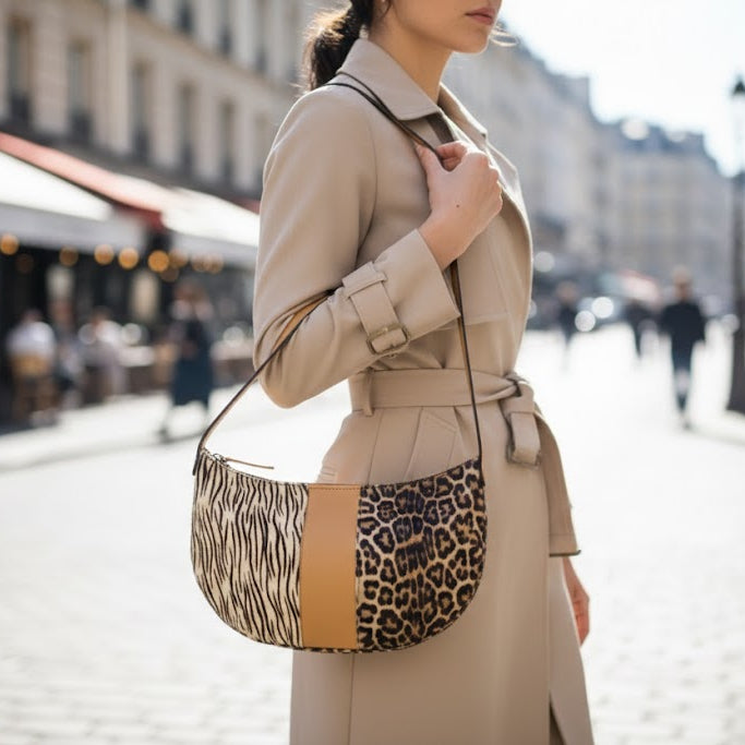 Leather Hobo Bag with Leopard & Zebra Print | Handmade - Nadin's Leather Studio