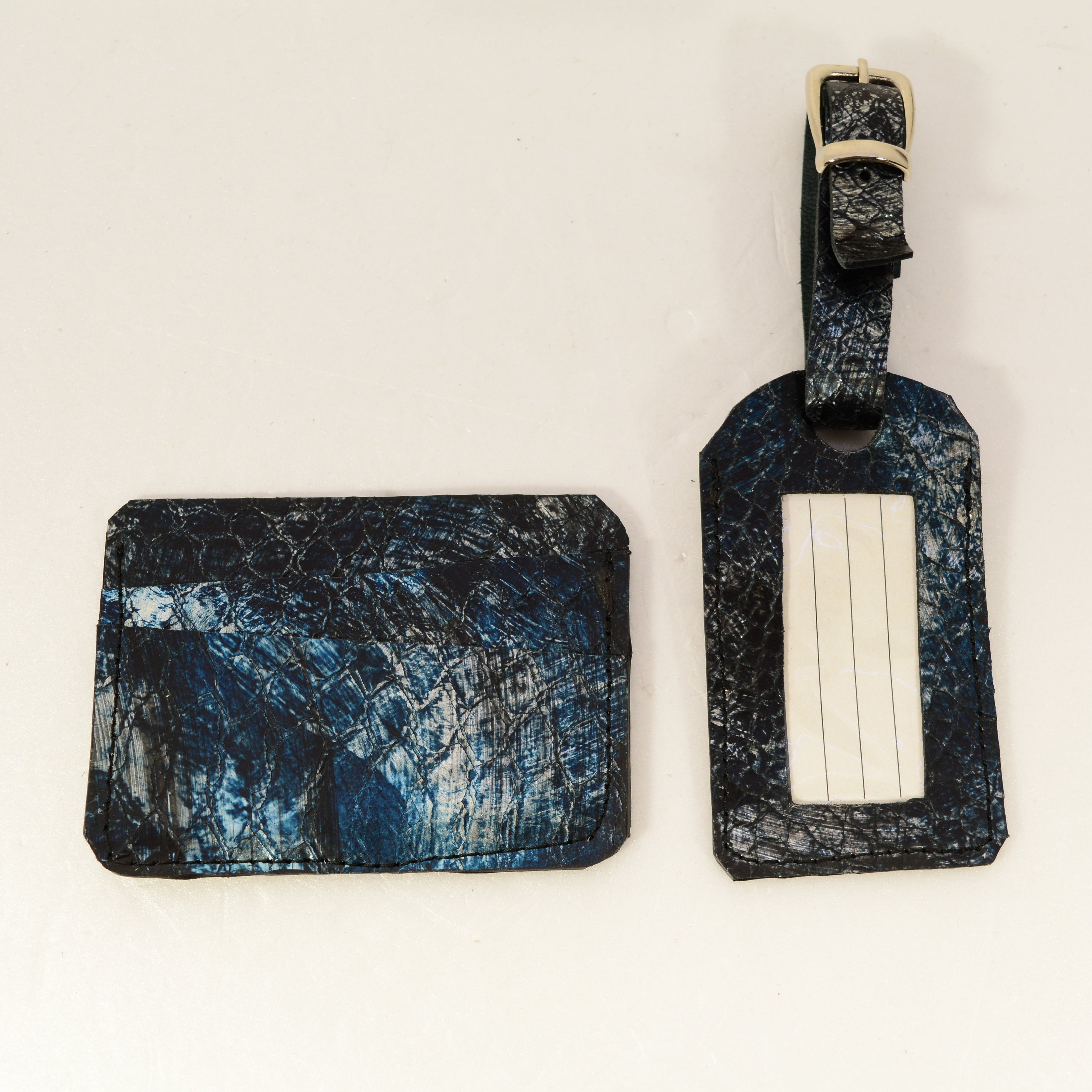 Leather Luggage Tag Set — Handmade Genuine Leather Bundle | Python, Metallic & Smooth - Nadin's Leather Studio