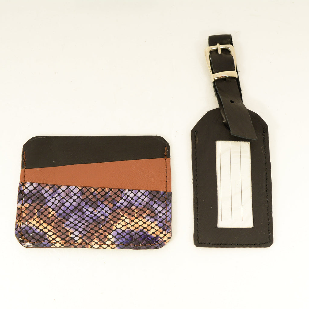 Leather Luggage Tag Set — Handmade Genuine Leather Bundle | Python, Metallic & Smooth - Nadin's Leather Studio