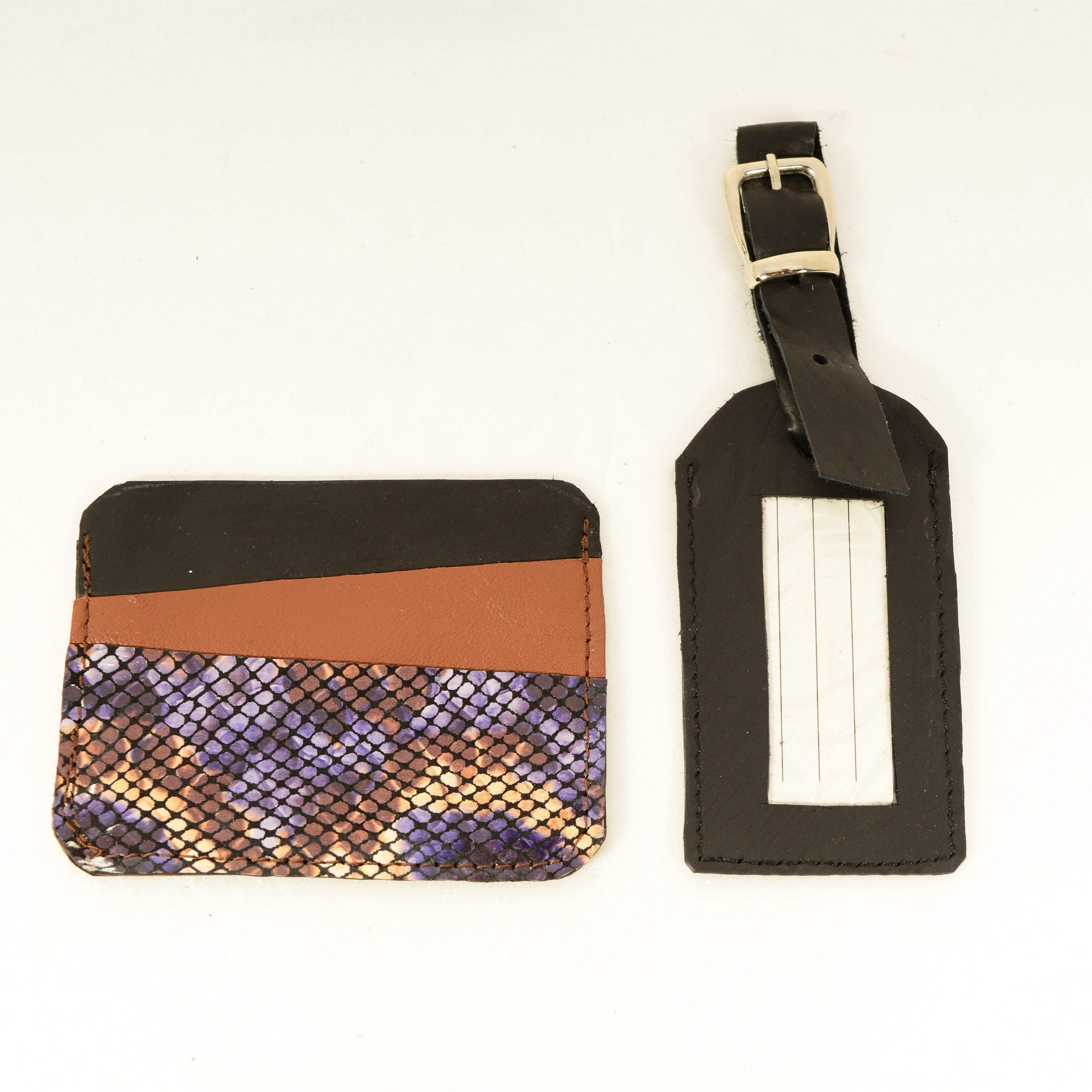 Leather Luggage Tag Set — Handmade Genuine Leather Bundle | Python, Metallic & Smooth - Nadin's Leather Studio