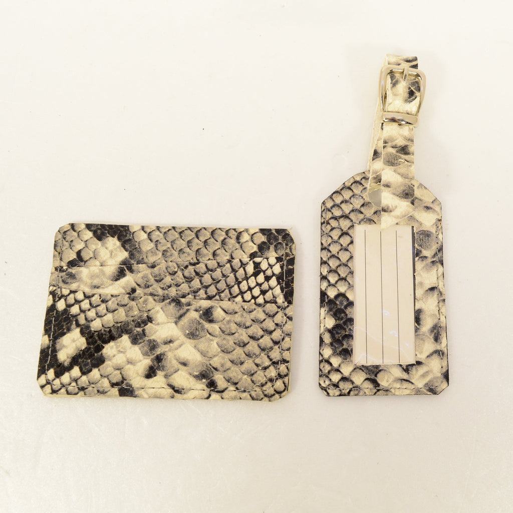 Leather Luggage Tag Set — Handmade Genuine Leather Bundle | Python, Metallic & Smooth - Nadin's Leather Studio