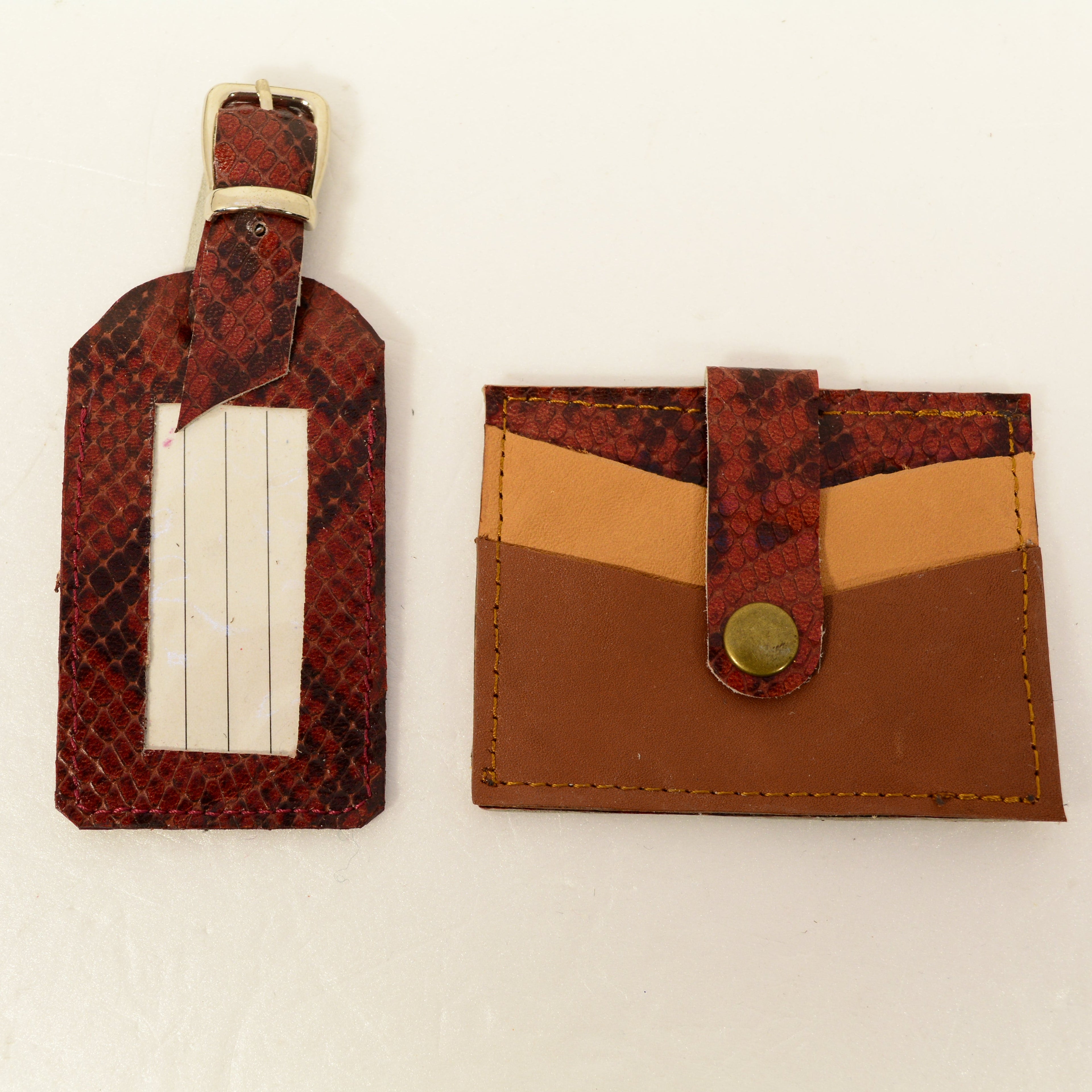 Leather Luggage Tag Set — Handmade Genuine Leather Bundle | Python, Metallic & Smooth - Nadin's Leather Studio