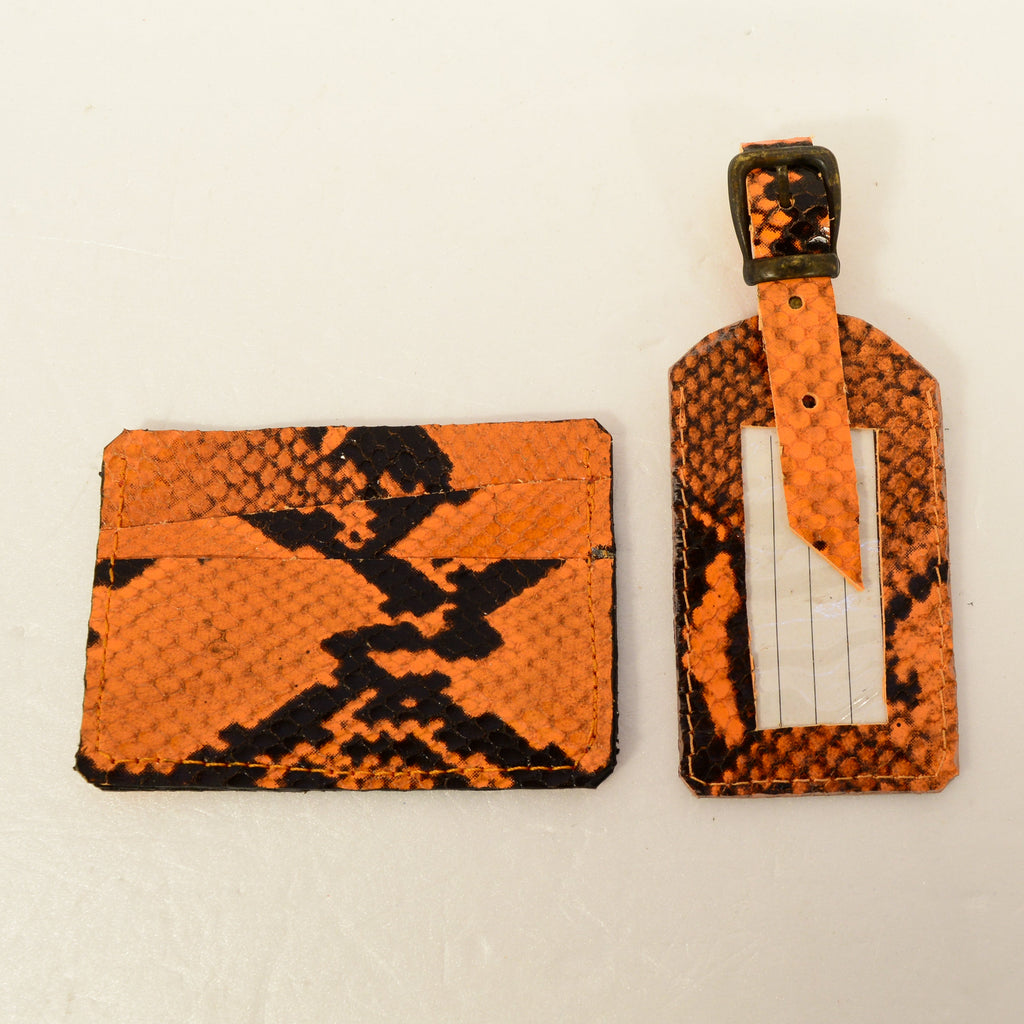 Leather Luggage Tag Set — Handmade Genuine Leather Bundle | Python, Metallic & Smooth - Nadin's Leather Studio