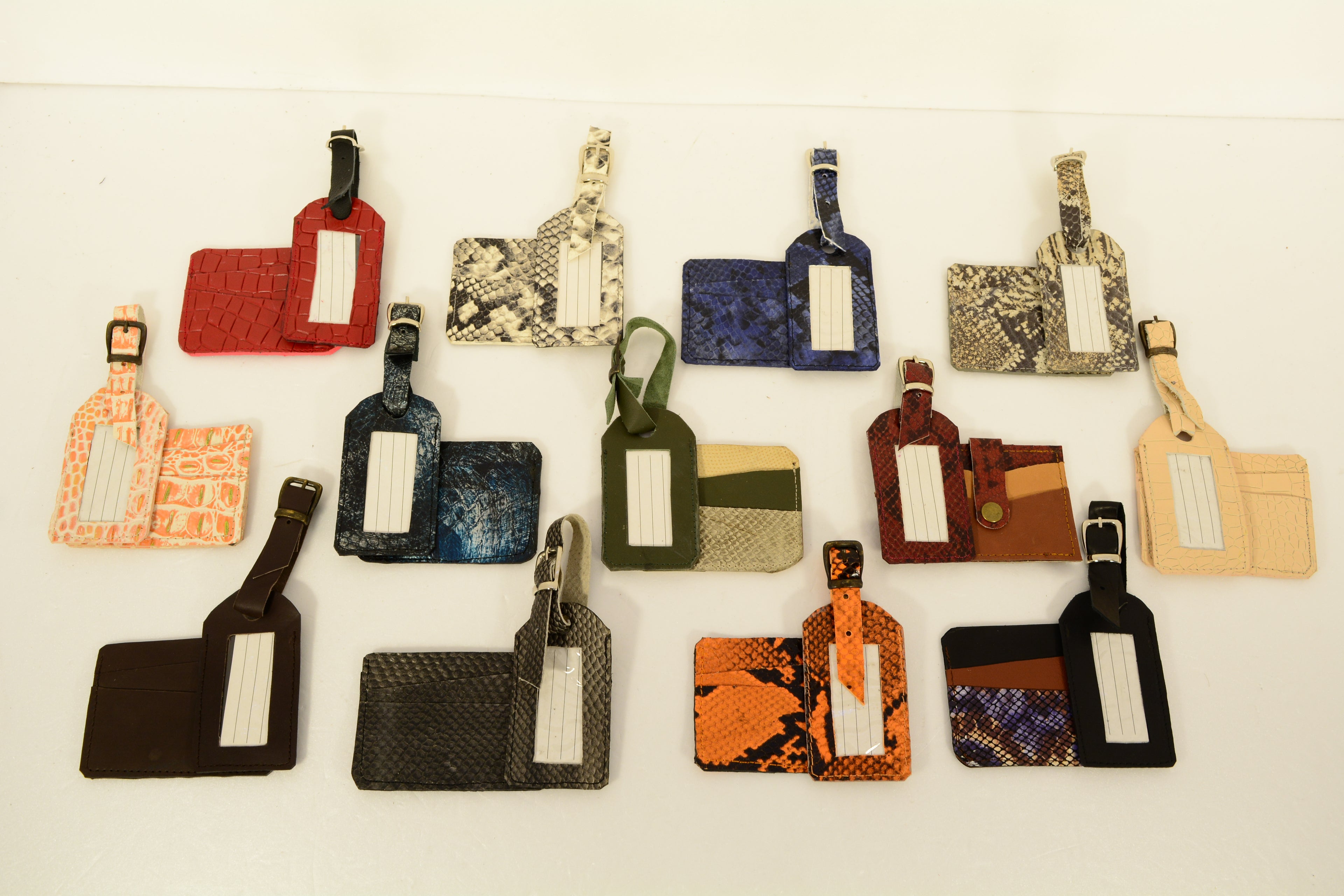Leather Luggage Tag Set — Handmade Genuine Leather Bundle | Python, Metallic & Smooth - Nadin's Leather Studio