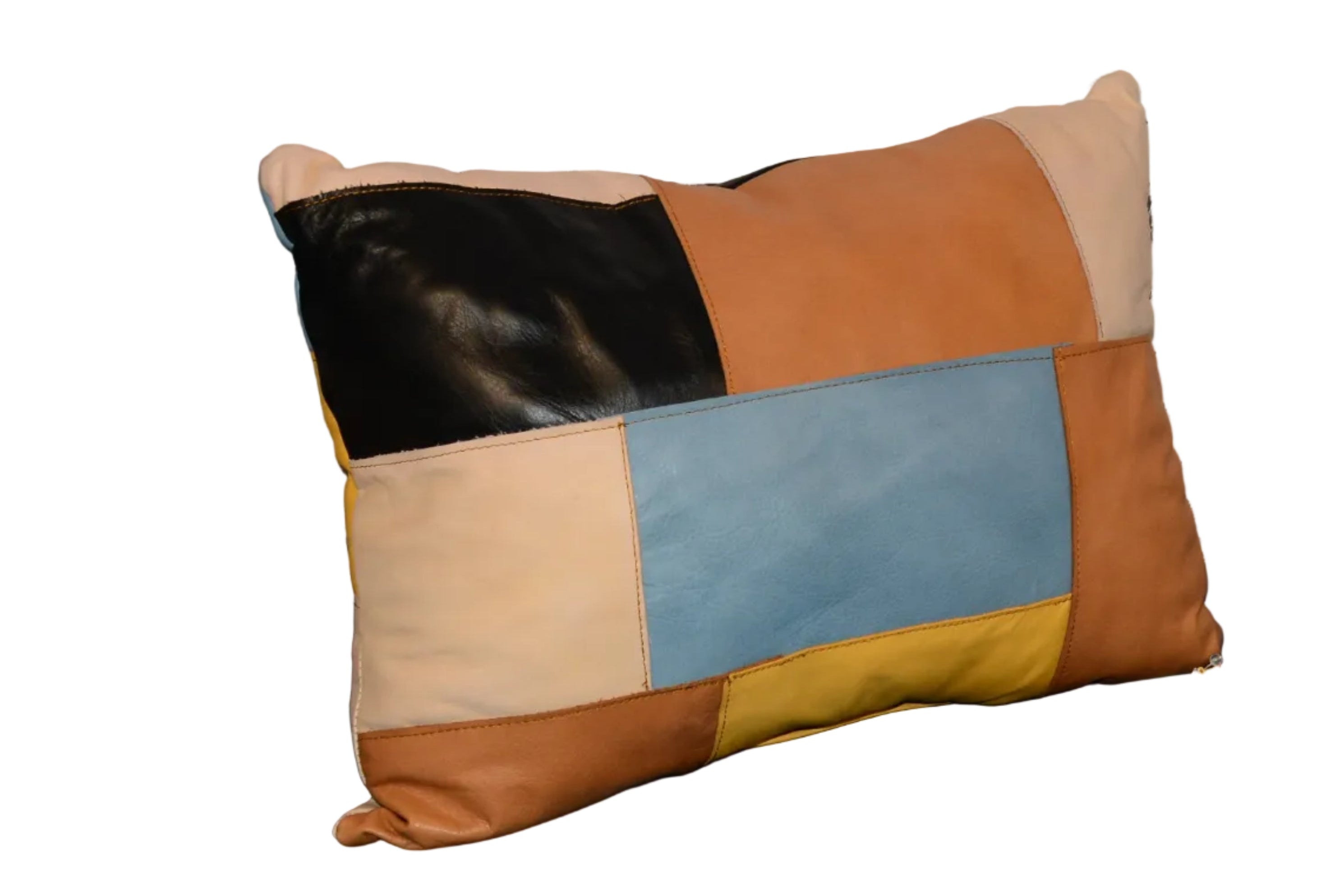 Leather Patchwork Decorative Cushion | Handmade, Genuine Leather - Nadin's Leather Studio