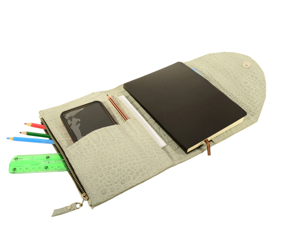 Leather Planner Organiser – Crocodile Emboss, Refillable, Handmade - Nadin's Leather Studio