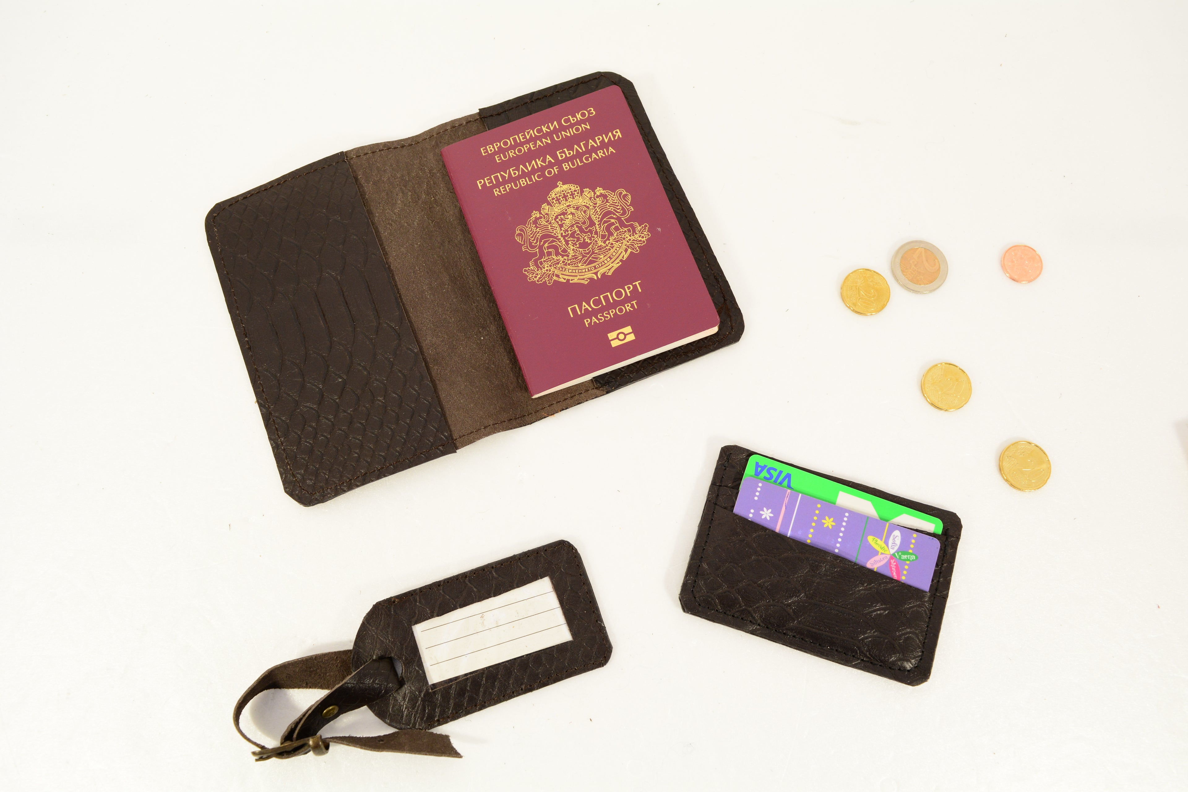 Leather Travel Set 3-in-1 | Passport Cover, Card Holder & Luggage Tag, Handmade - Nadin's Leather Studio