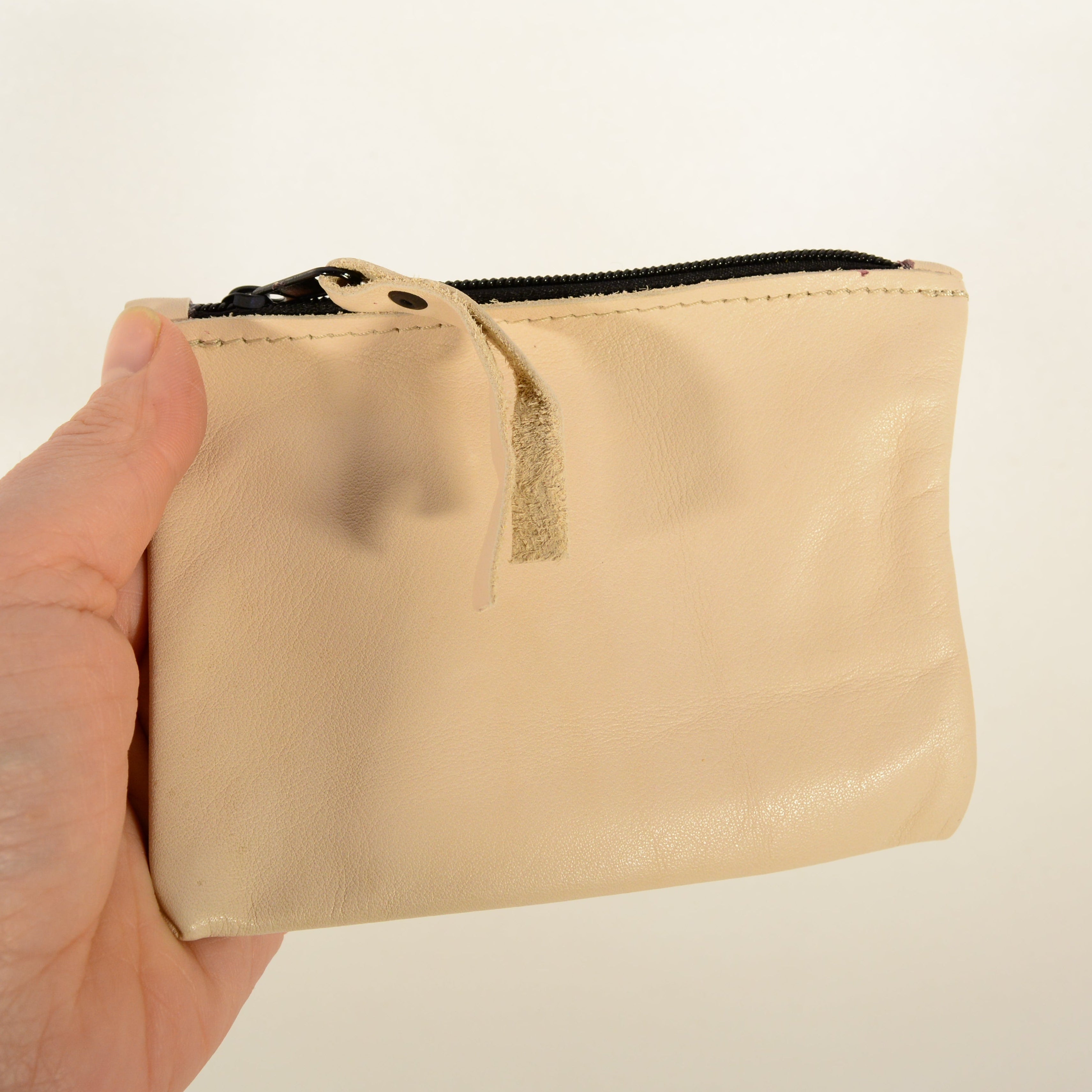 Leather Zip Pouch Wallet – Minimalist Handmade Genuine Leather Purse - Nadin's Leather Studio