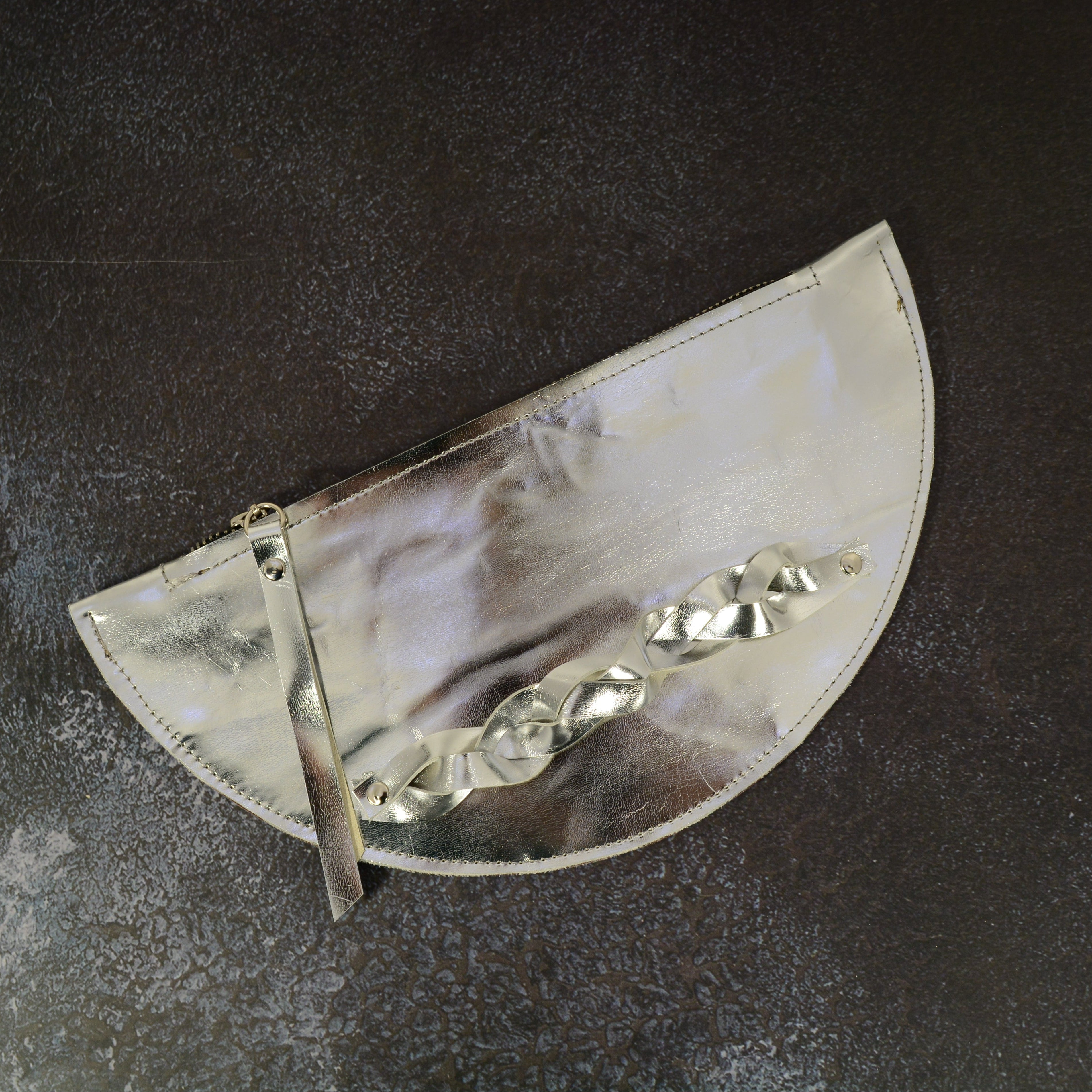 Metallic Leather Half Moon Clutch – Handmade Evening Bag with Braided Handle, 2 Colours - Nadin's Leather Studio