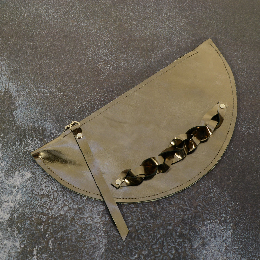 Metallic Leather Half Moon Clutch – Handmade Evening Bag with Braided Handle, 2 Colours - Nadin's Leather Studio