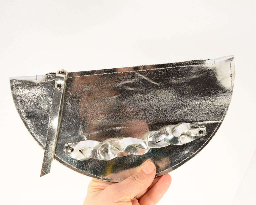 Metallic Leather Half Moon Clutch – Handmade Evening Bag with Braided Handle, 2 Colours - Nadin's Leather Studio