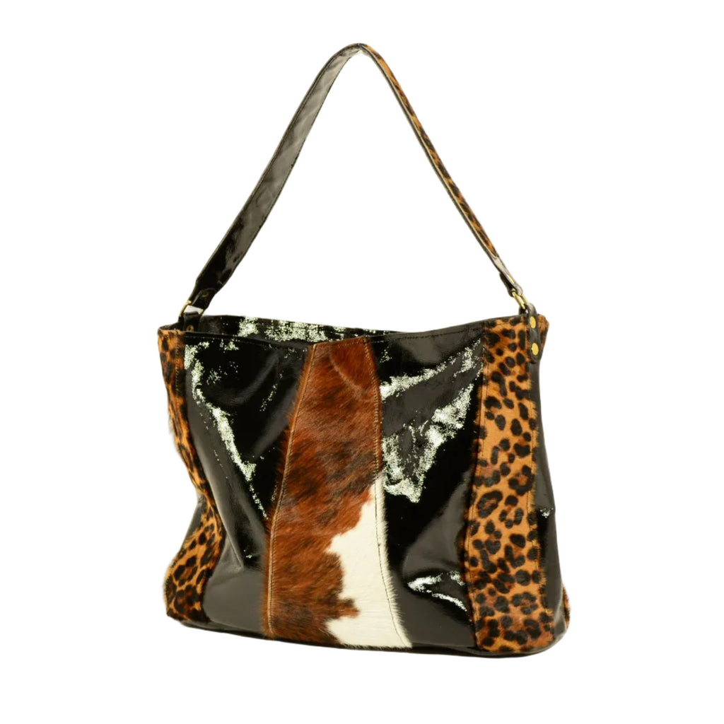 Patchwork Leather Bag – Leopard & Patent Finish | Handmade - Nadin's Leather Studio