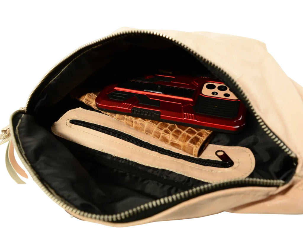 Pink Powder Leather Belt Bag – Handmade | Nadin's Leather - Nadin's Leather Studio