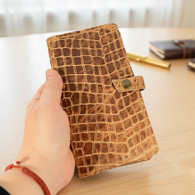 Women's Leather Wallet with Croco Emboss | Handmade, Genuine Leather - Nadin's Leather Studio