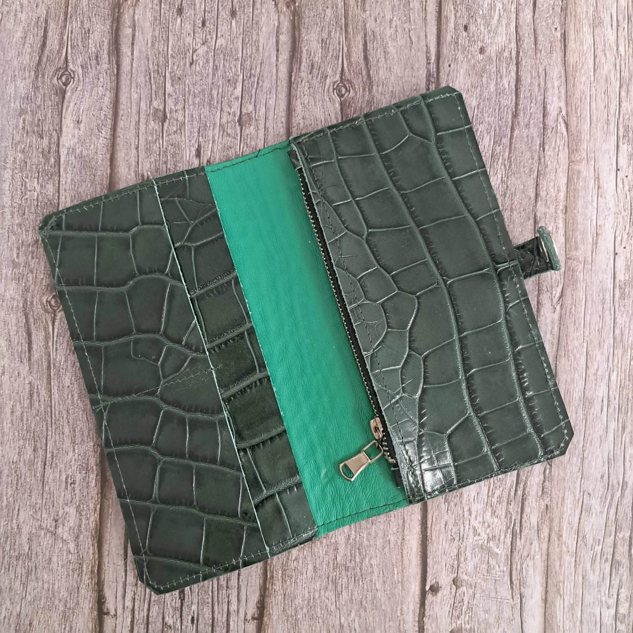 Women's Leather Wallet with Croco Emboss | Handmade, Genuine Leather - Nadin's Leather Studio